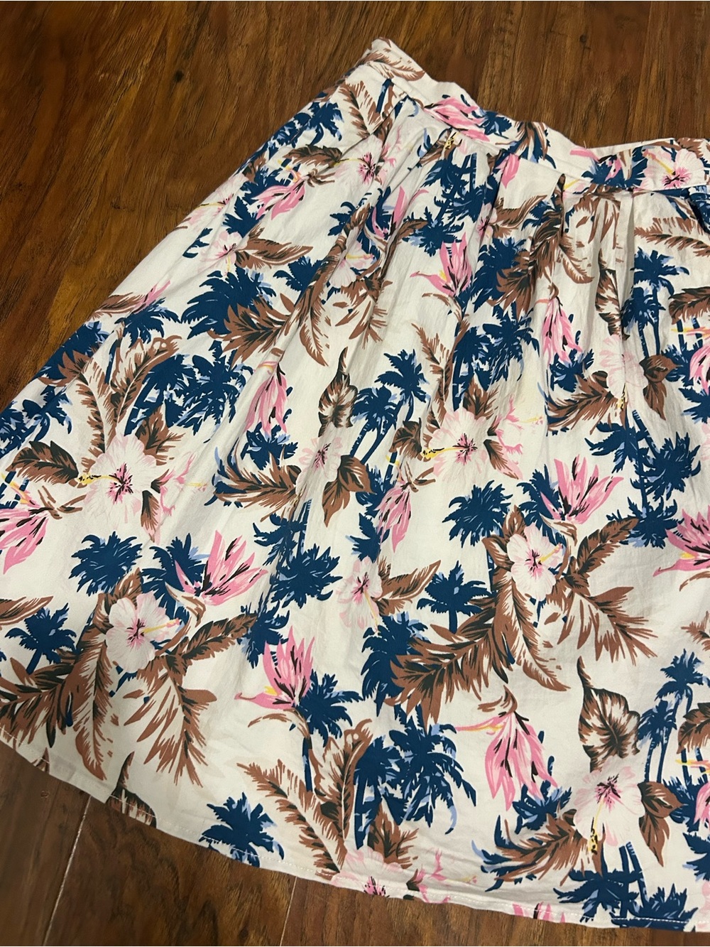 Grace Karin Cream Circle Skirt with Navy & Pink Floral Print - Picture 2 of 6